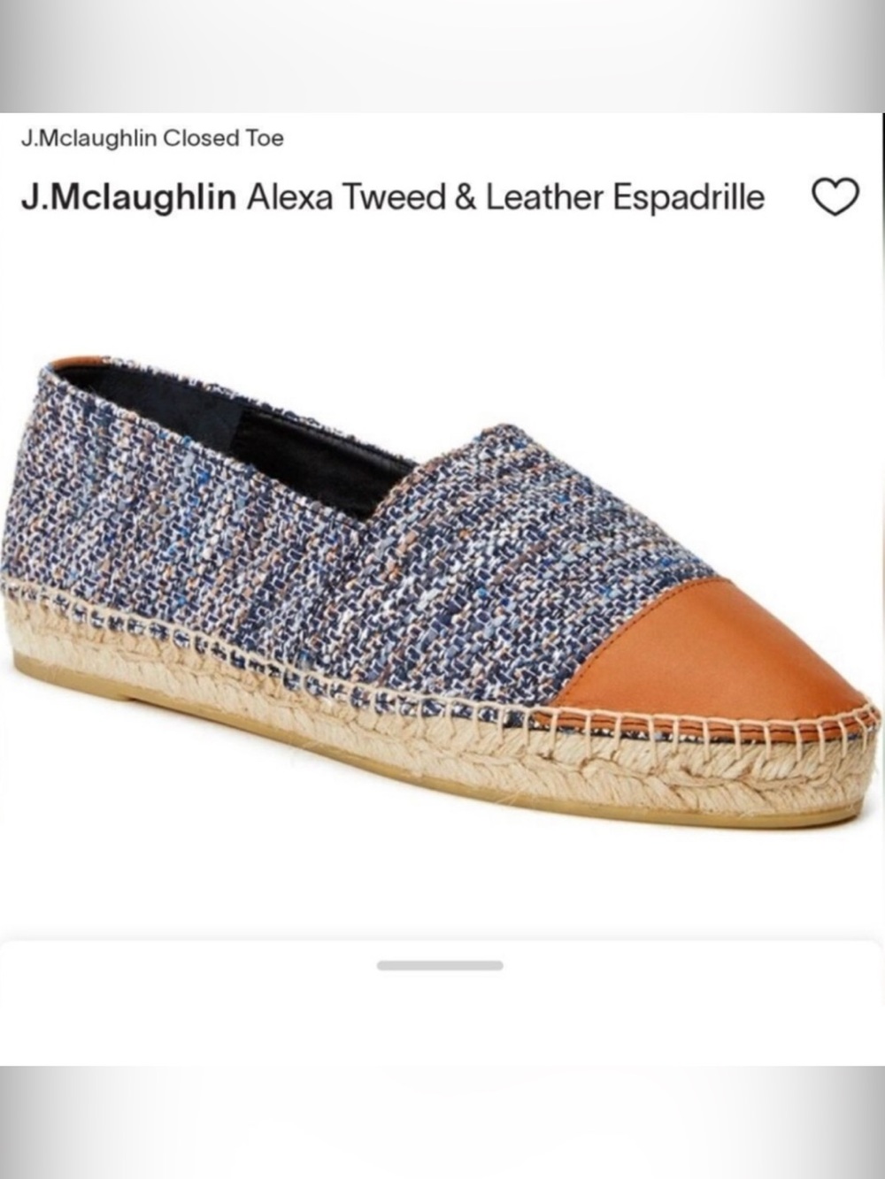 J. McLaughlin Alexa Tweed Espadrille Flats with Tan Leather Cap